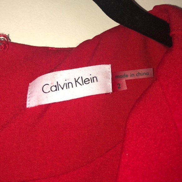 Red Calvin Klein Ruffle Dress - Picture 5 of 6